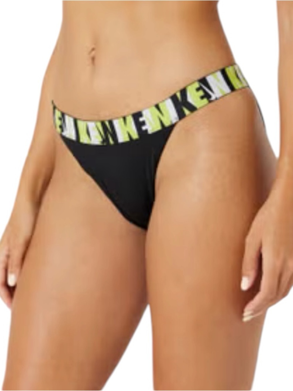 Nike Icon Logo Tape Banded Cheeky Bikini bottoms black chartreuse L NEW